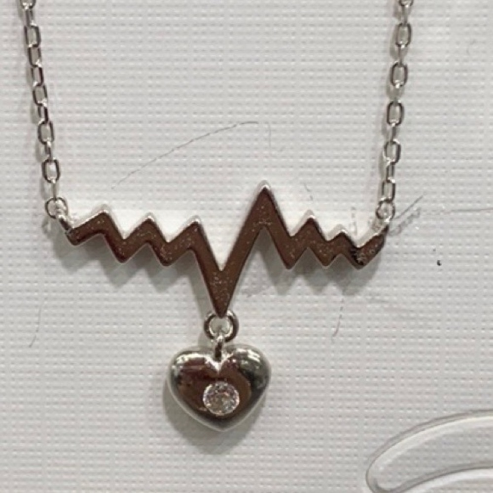 Heart Beat CZ Necklace sterling silver 16” to 18”